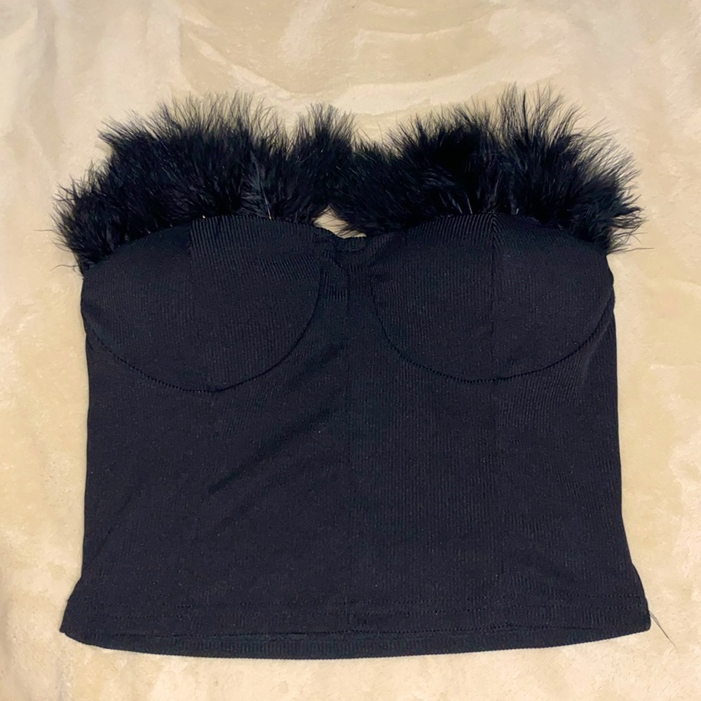 Unbranded Black Feather Cropped Tube Top